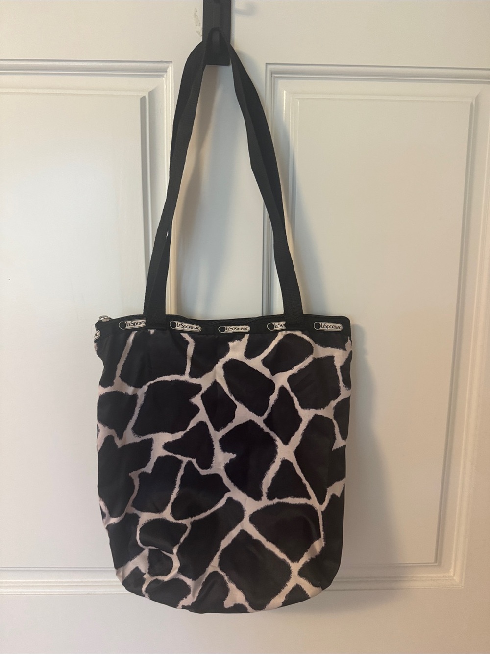LeSportsac Black and Cream Giraffe-Print Shoulder Tote